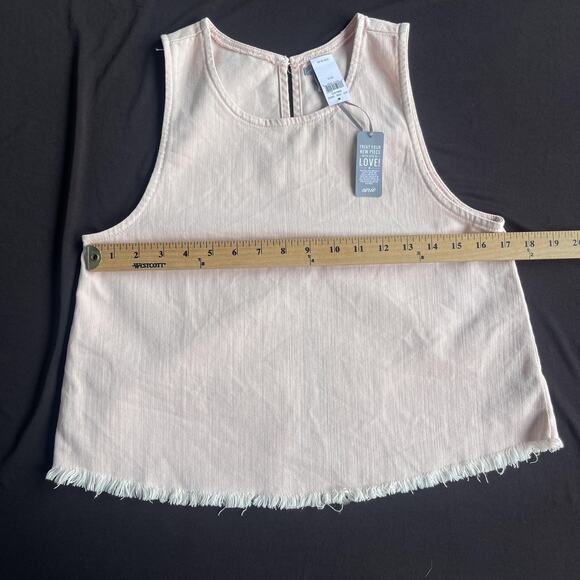 Aerie Tank Top Womens Small Pink Blush Raw Fringe Hem Crop Sleeveless Split Back - Picture 8 of 9